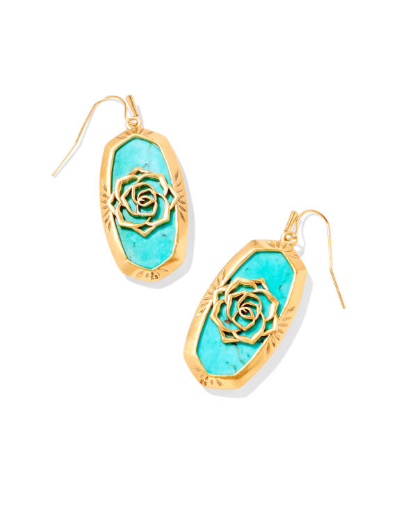 Elle Vintage Gold Etch Frame Drop Earrings in Variegated Turquoise Magnesite